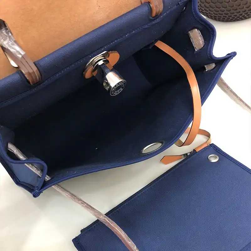 Affordable Hermes Herbag Bag Canvas Palladium Hardware In Navy Blue Brown