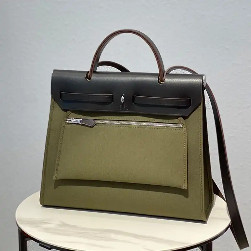 Affordable Hermes Herbag Bag Canvas Palladium Hardware In Olive Black