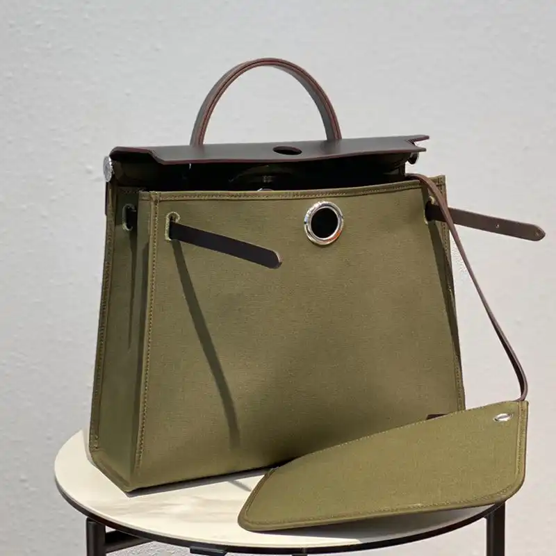 Affordable Hermes Herbag Bag Canvas Palladium Hardware In Olive Black