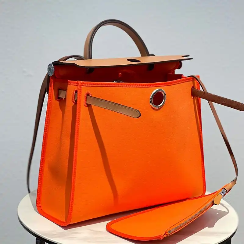 Affordable Hermes Herbag Bag Canvas Palladium Hardware In Orange Brown