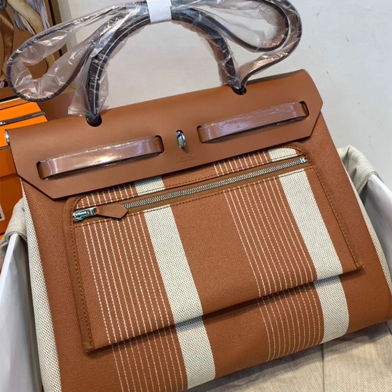 Hermes Herbag Bag H Canvas Palladium Hardware In Camel