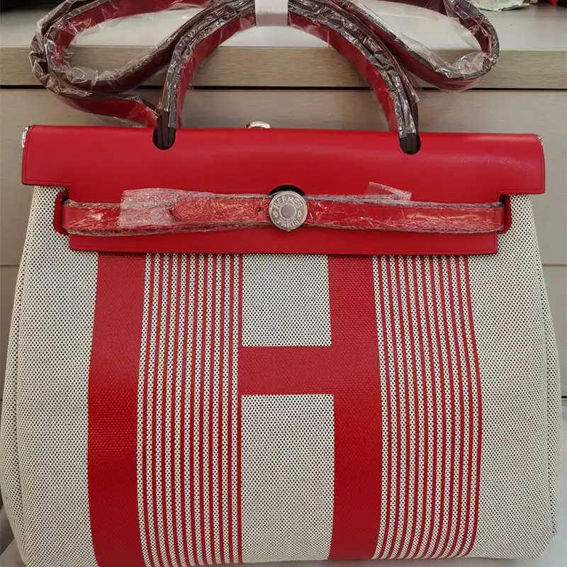 Cheap Hermes Herbag Bag H Canvas Palladium Hardware In Red