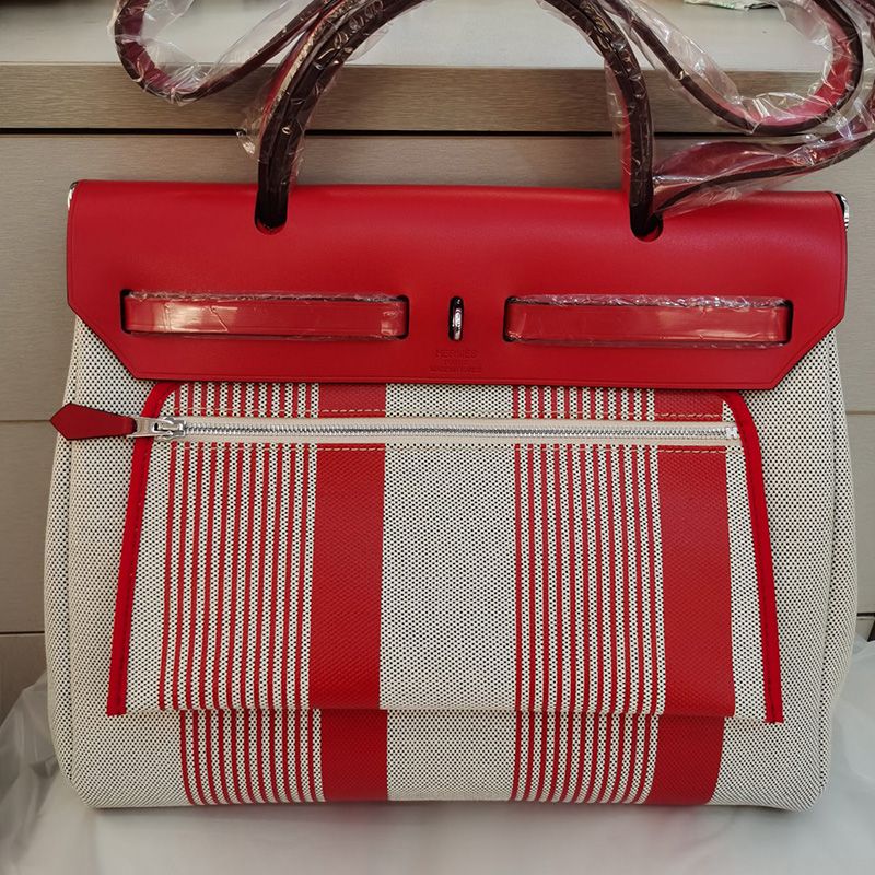 Hermes Herbag Bag H Canvas Palladium Hardware In Red