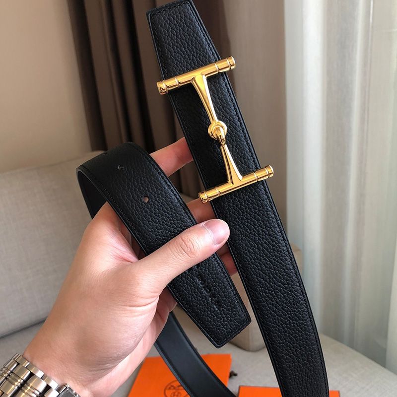 Hermes H Hippique Buckle 38MM Reversible Belt Togo Leather In Black