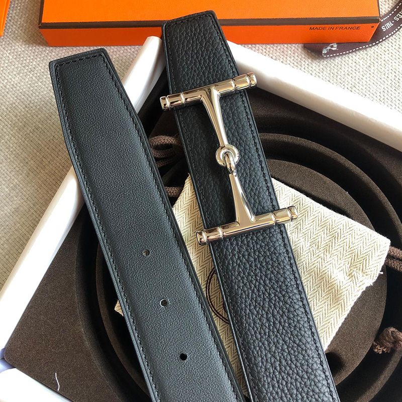 Hermes H Hippique Buckle 38MM Reversible Belt Togo Leather In Black