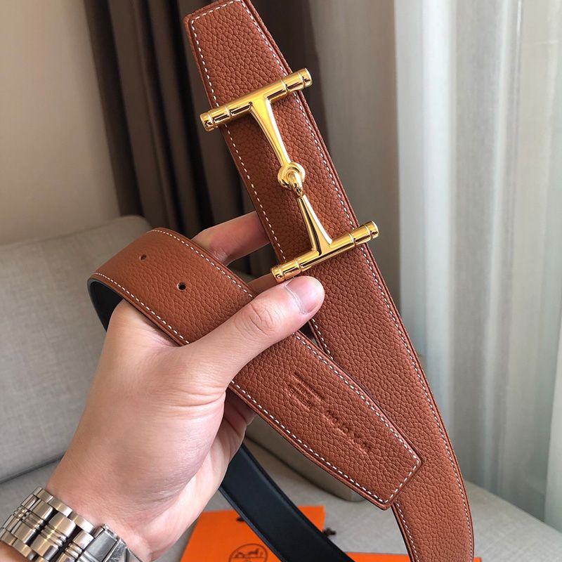 Hermes H Hippique Buckle 38MM Reversible Belt Togo Leather In Brown