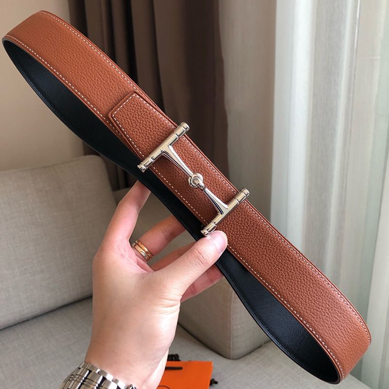 Hermes H Hippique Buckle 38MM Reversible Belt Togo Leather In Brown