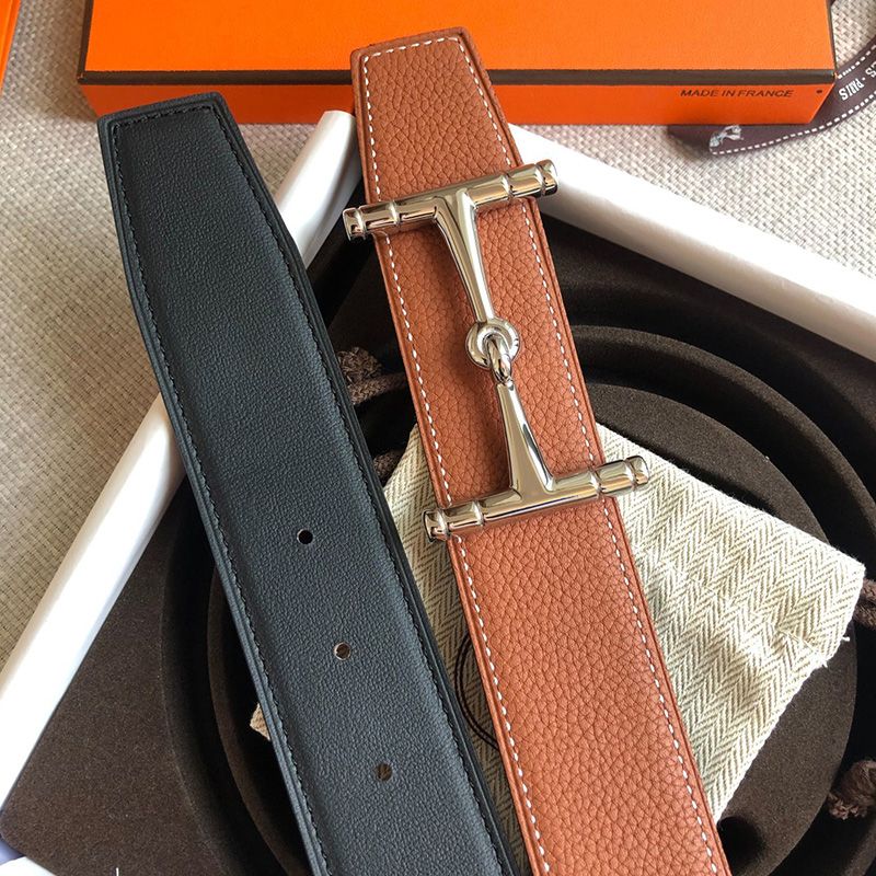 Hermes H Hippique Buckle 38MM Reversible Belt Togo Leather In Brown