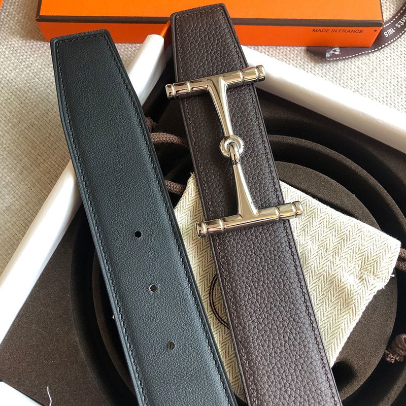 Hermes H Hippique Buckle 38MM Reversible Belt Togo Leather In Coffee