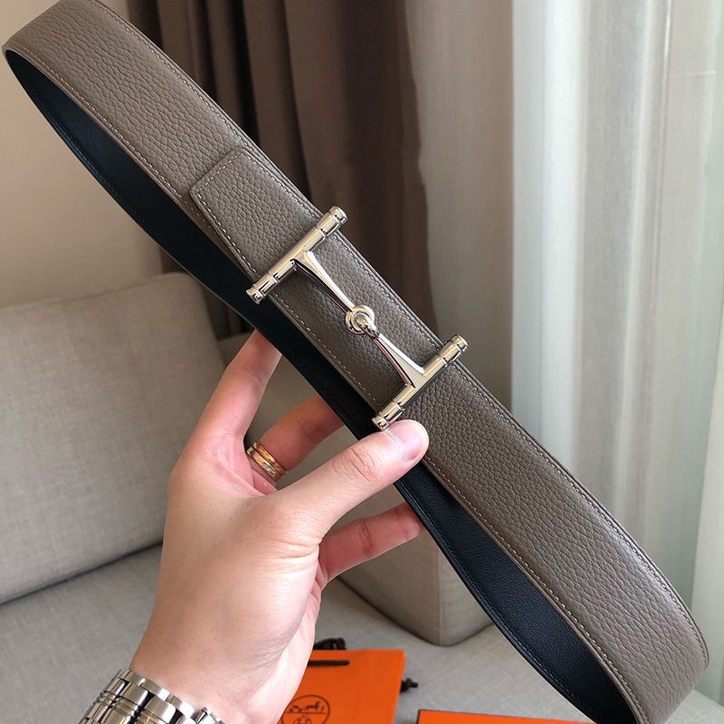 Hermes H Hippique Buckle 38MM Reversible Belt Togo Leather In Grey