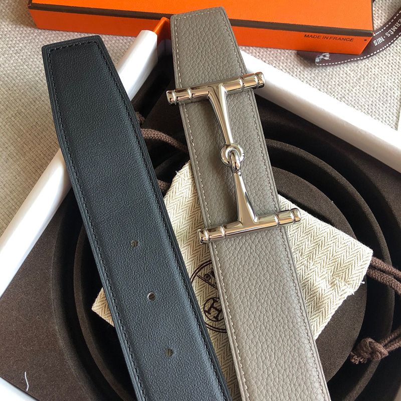 Hermes H Hippique Buckle 38MM Reversible Belt Togo Leather In Grey