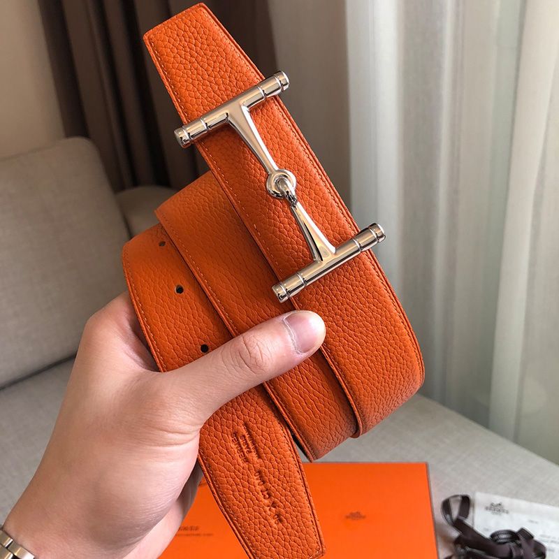 Hermes H Hippique Buckle 38MM Reversible Belt Togo Leather In Orange