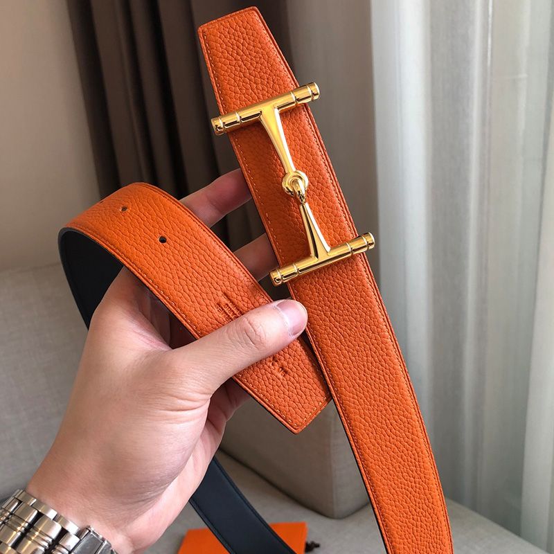 Hermes H Hippique Buckle 38MM Reversible Belt Togo Leather In Orange