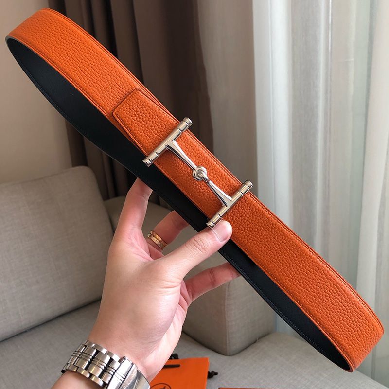 Hermes H Hippique Buckle 38MM Reversible Belt Togo Leather In Orange