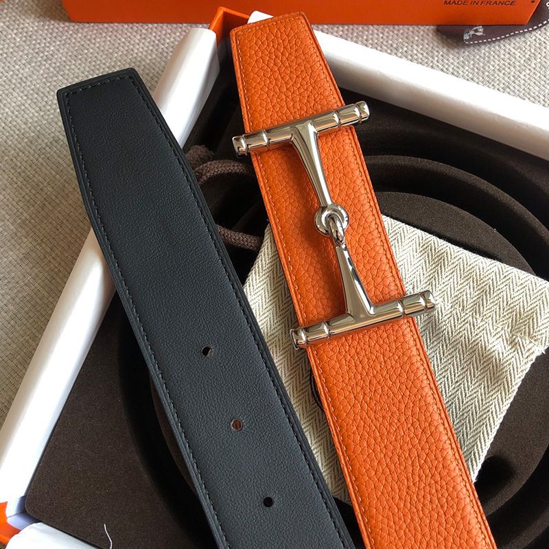 Hermes H Hippique Buckle 38MM Reversible Belt Togo Leather In Orange