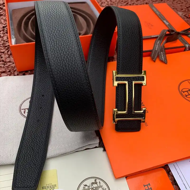 Cheap Hermes H Leather Buckle 38MM Reversible Belt Togo Leather In Black Gold