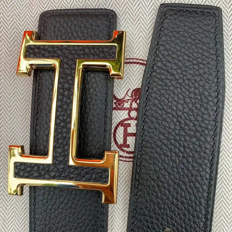 Cheap Hermes H Leather Buckle 38MM Reversible Belt Togo Leather In Black Gold