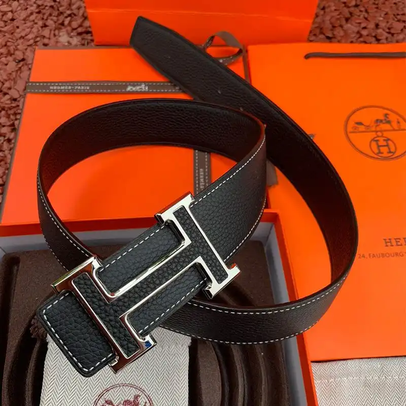 Hermes H Leather Buckle 38MM Reversible Belt Togo Leather In Black Silver