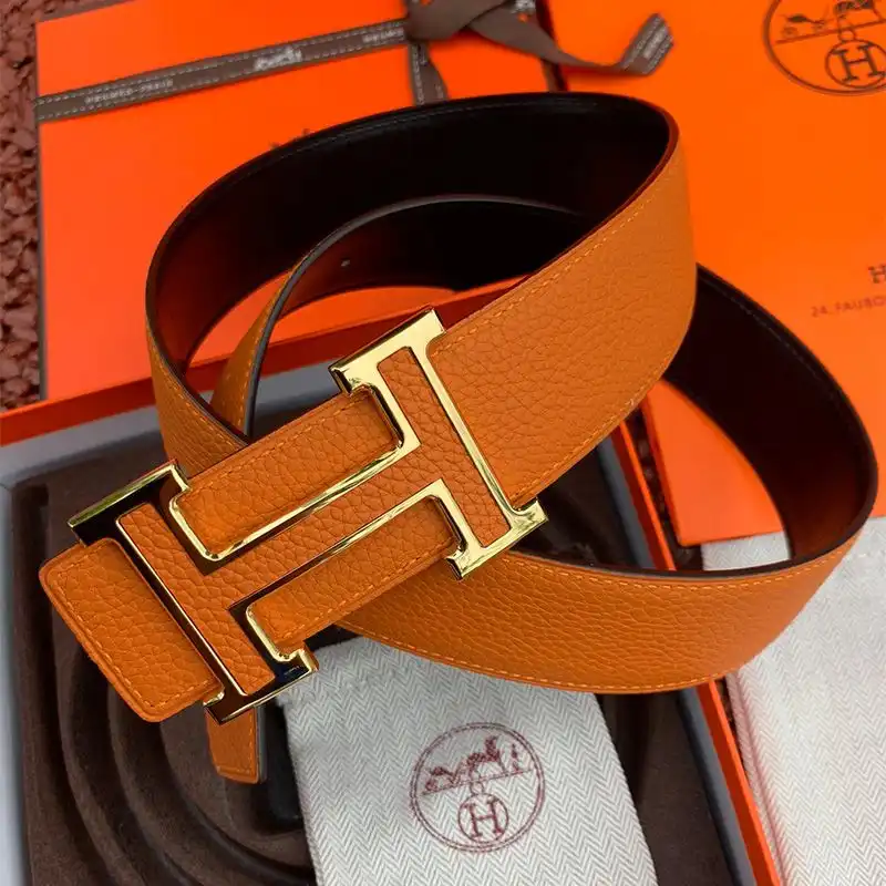 Hermes H Leather Buckle 38MM Reversible Belt Togo Leather In Brown Gold