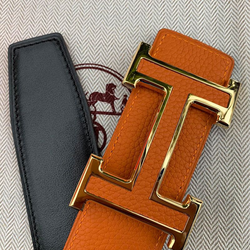 Hermes H Leather Buckle 38MM Reversible Belt Togo Leather In Brown Gold