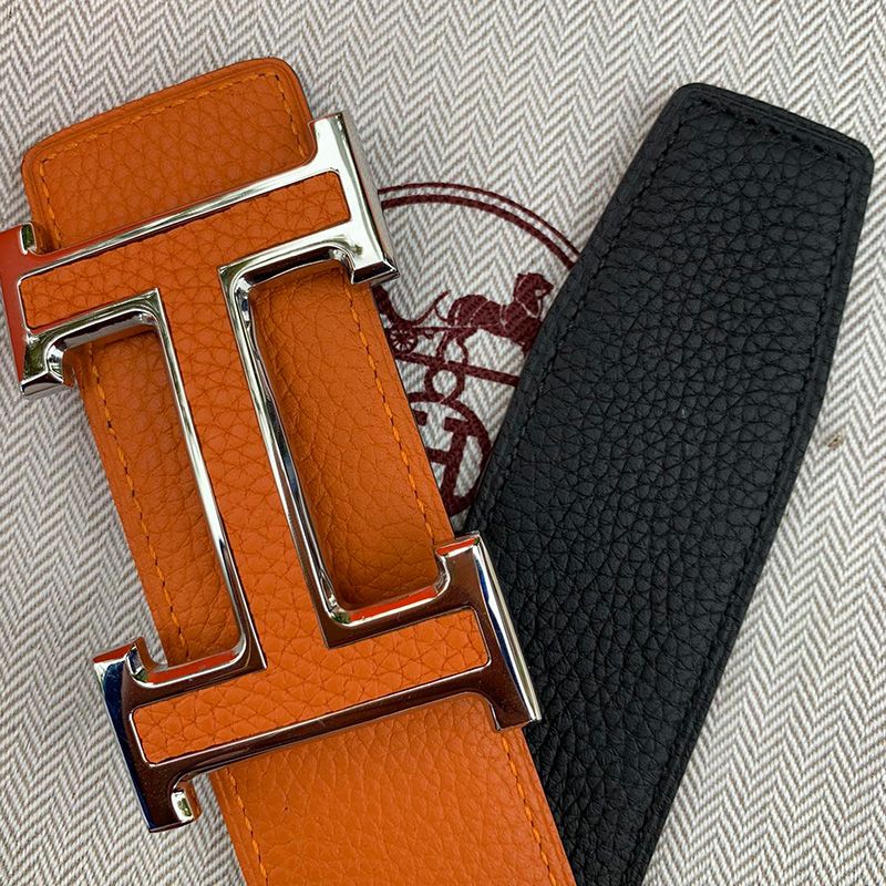 Hermes H Leather Buckle 38MM Reversible Belt Togo Leather In Brown Silver