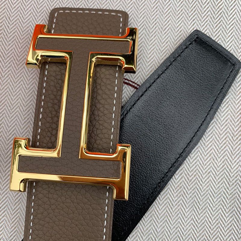 Hermes H Leather Buckle 38MM Reversible Belt Togo Leather In Grey Gold