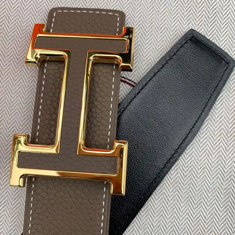 Affordable Hermes H Leather Buckle 38MM Reversible Belt Togo Leather In Grey Gold