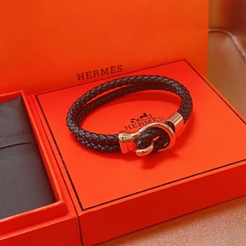 Hermes Hook Leather Double Tour Bracelets In Black