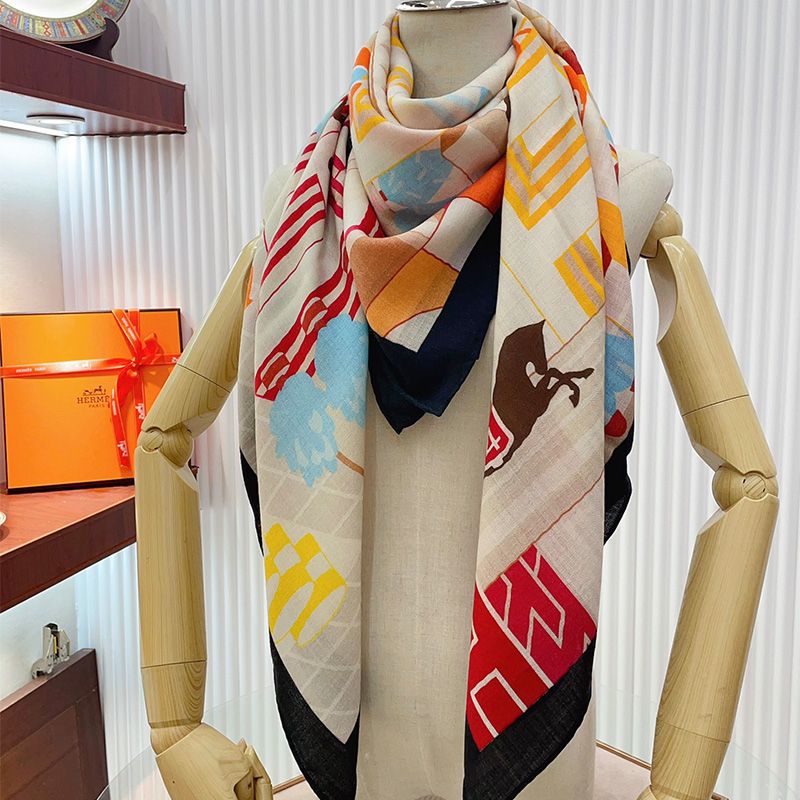 Hermes Horse Club Detail Shawl 140 In Black