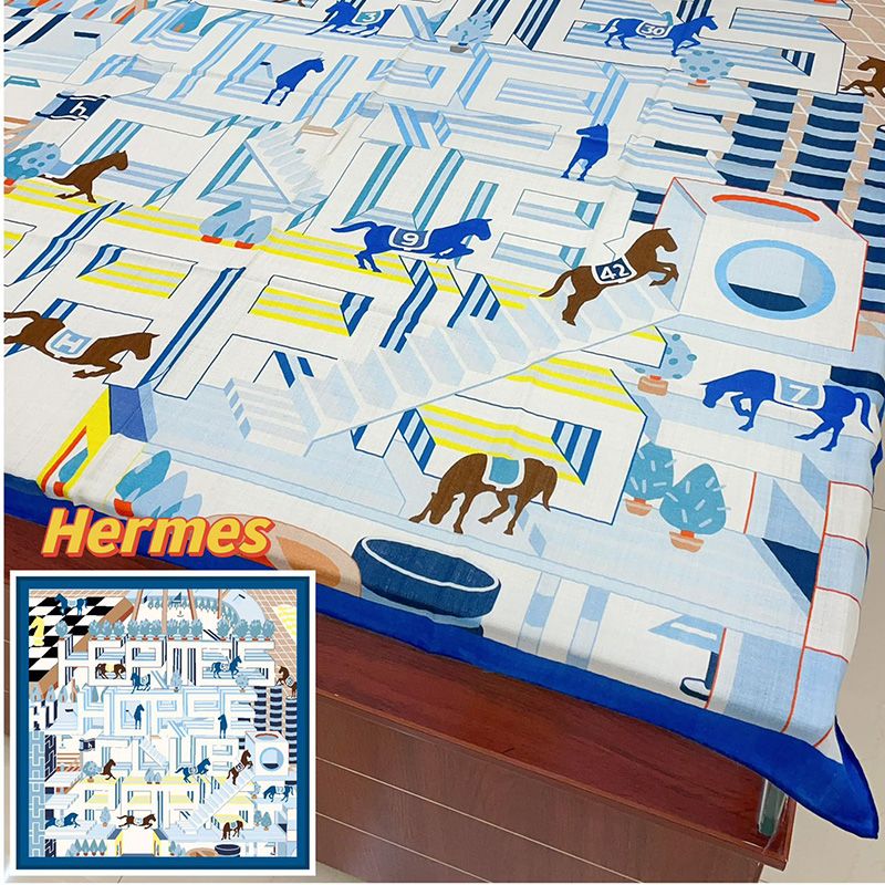 Hermes Horse Club Detail Shawl 140 In Blue