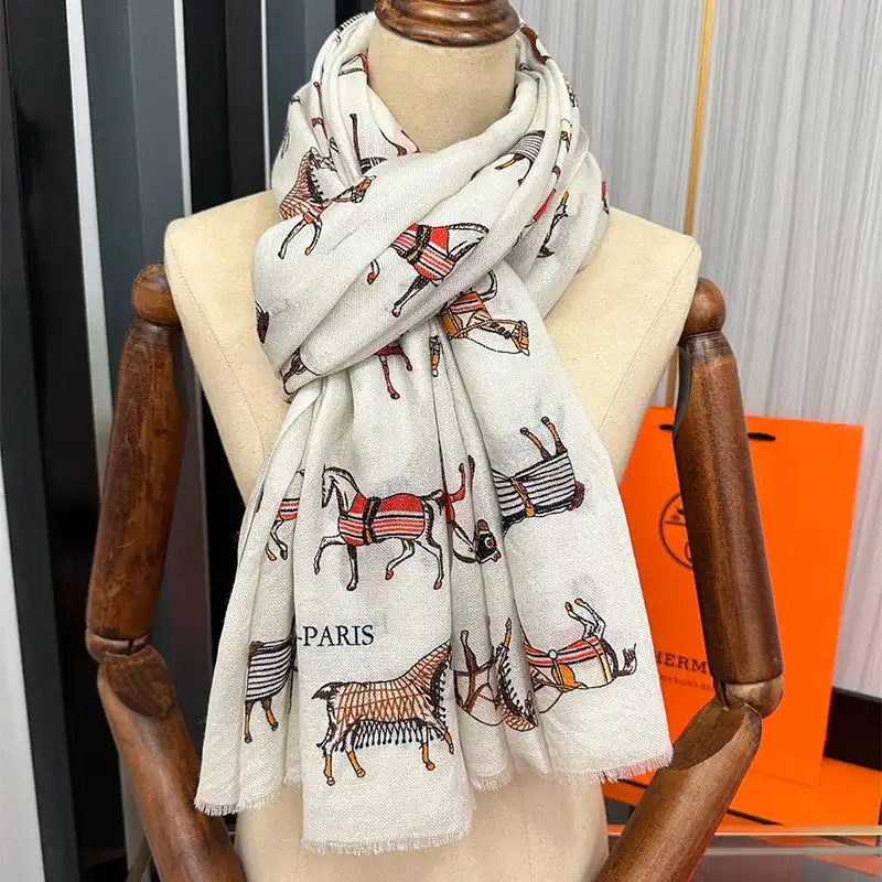 Affordable Hermes Horse Print Cashmere Scarf In Beige