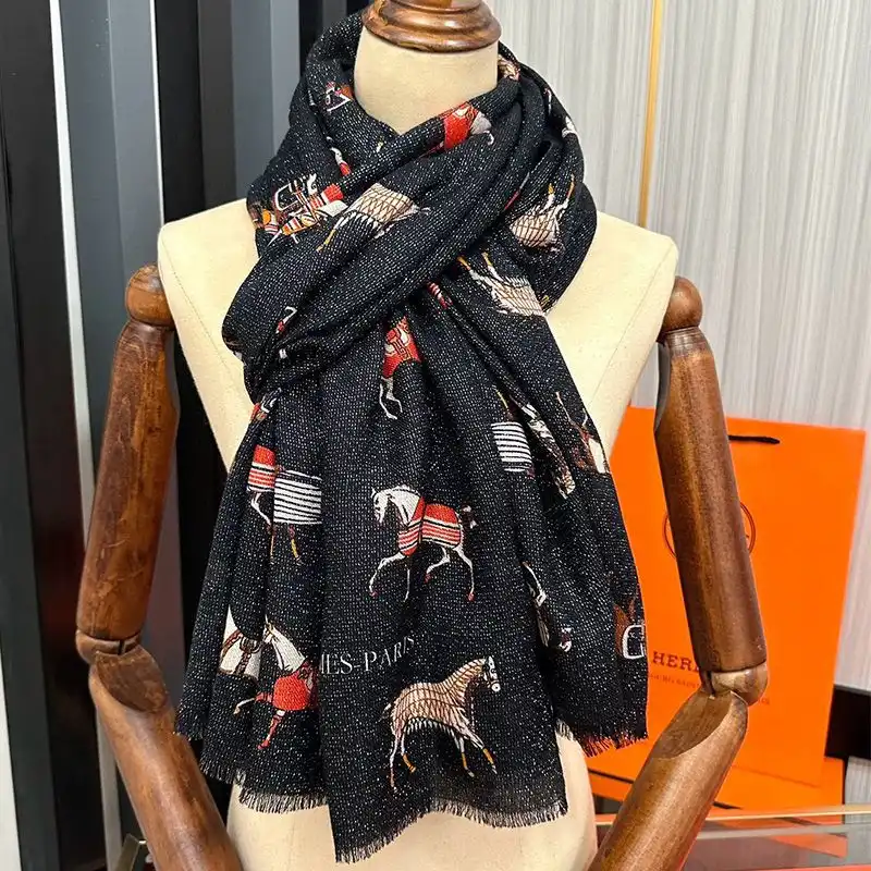 Cheap Hermes Horse Print Cashmere Scarf In Black