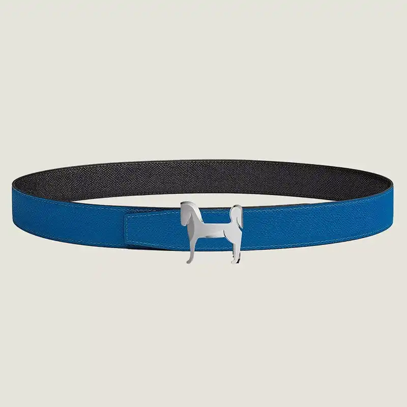 Hermes Horse Punache Buckle 32 Reversible Belt Leather In Blue Black