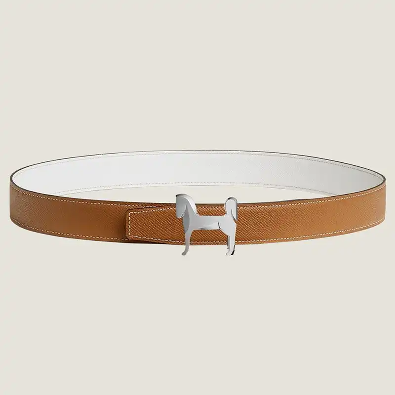 Hermes Horse Punache Buckle 32 Reversible Belt Leather In Brown White