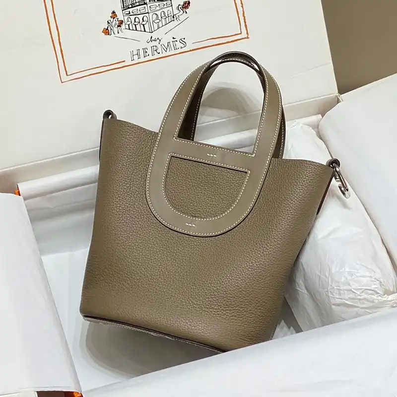 Affordable Hermes In-The-Loop 18 Bag Clemence Leather Palladium Hardware In Khaki