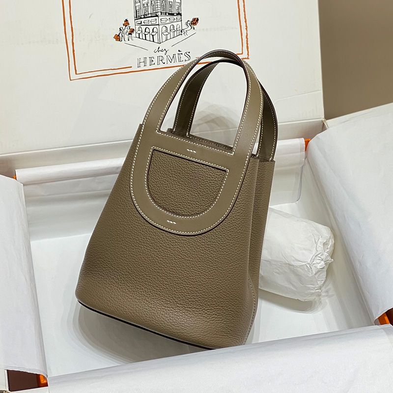 Hermes In-The-Loop 18 Bag Clemence Leather Palladium Hardware In Khaki