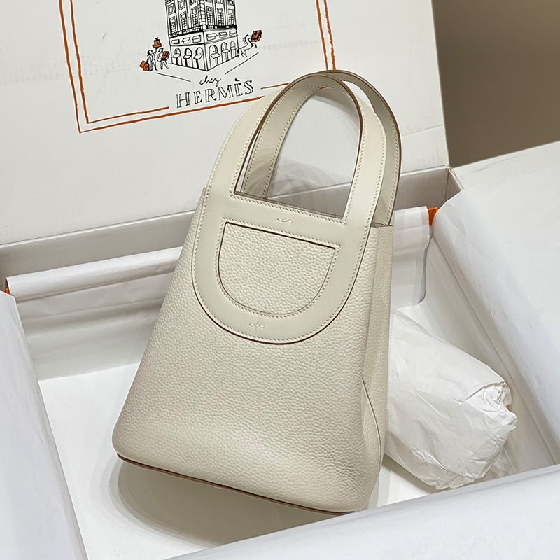 Hermes In-The-Loop 18 Bag Clemence Leather Palladium Hardware In White