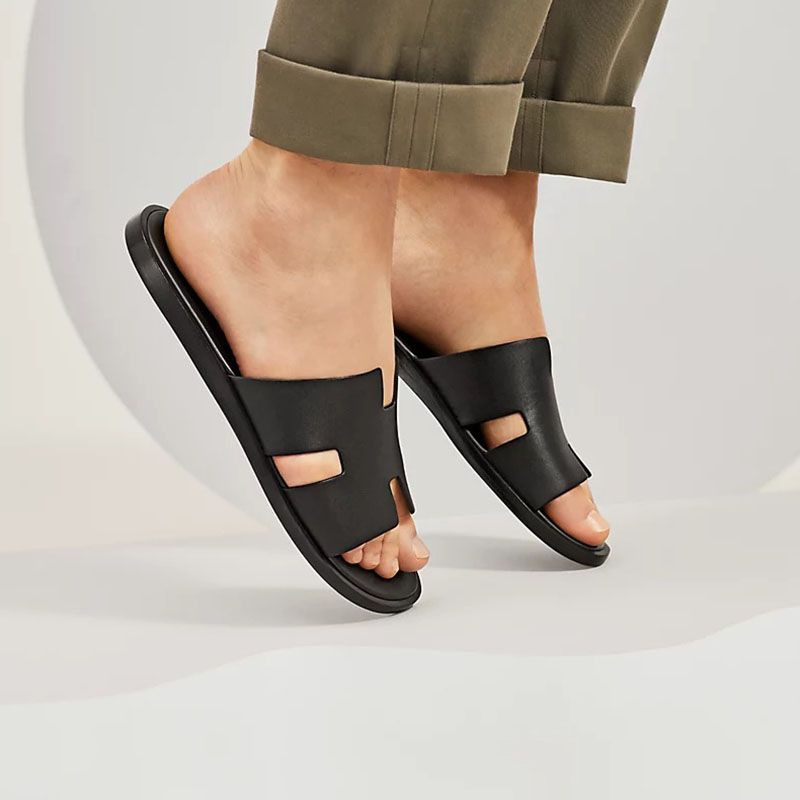 Hermes Izmir Slides Men Calfskin In Black