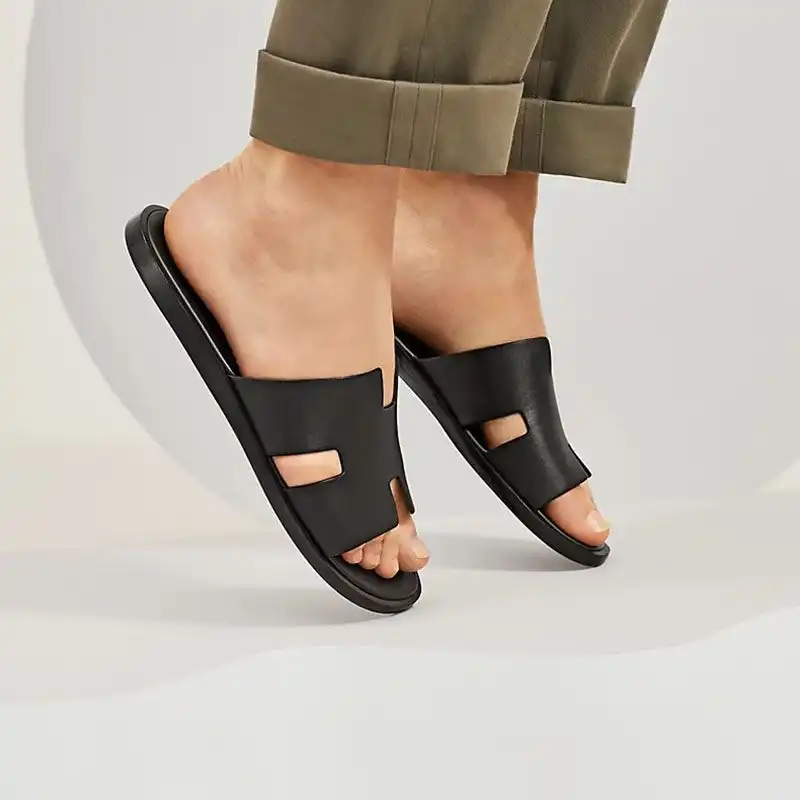 Affordable Hermes Izmir Slides Men Calfskin In Black