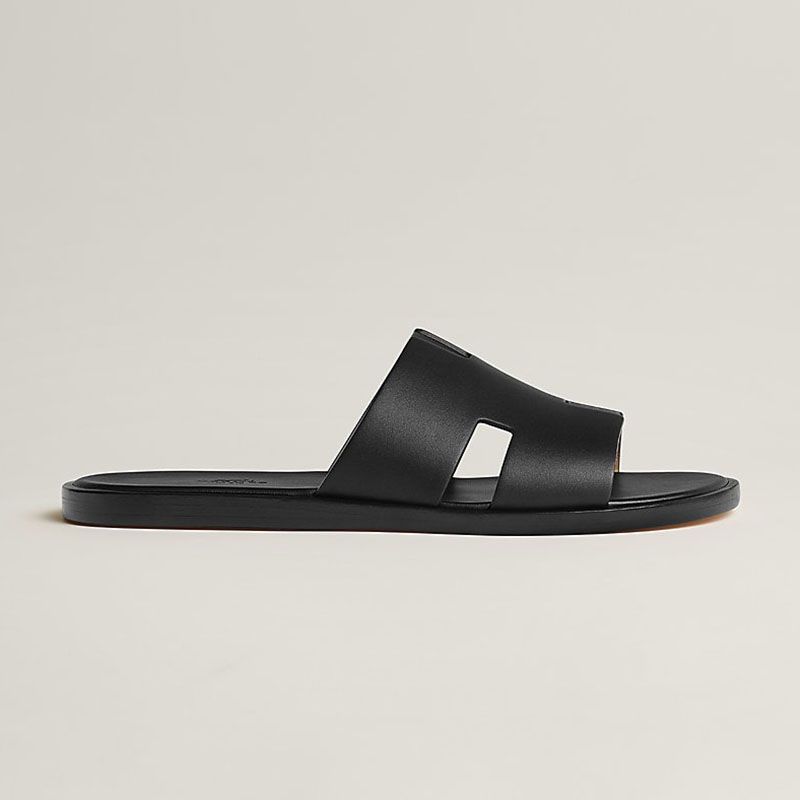 Hermes Izmir Slides Men Calfskin In Black