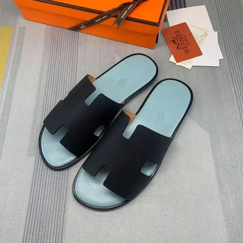 Cheap Hermes Izmir Slides Men Calfskin In Black Blue