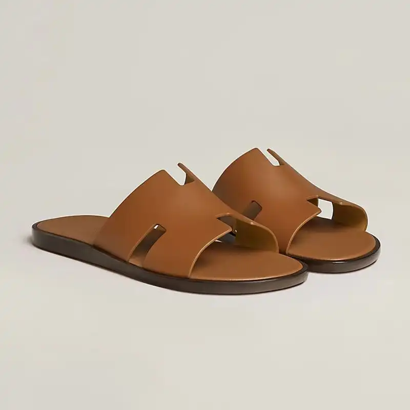 Cheap Hermes Izmir Slides Men Calfskin In Brown