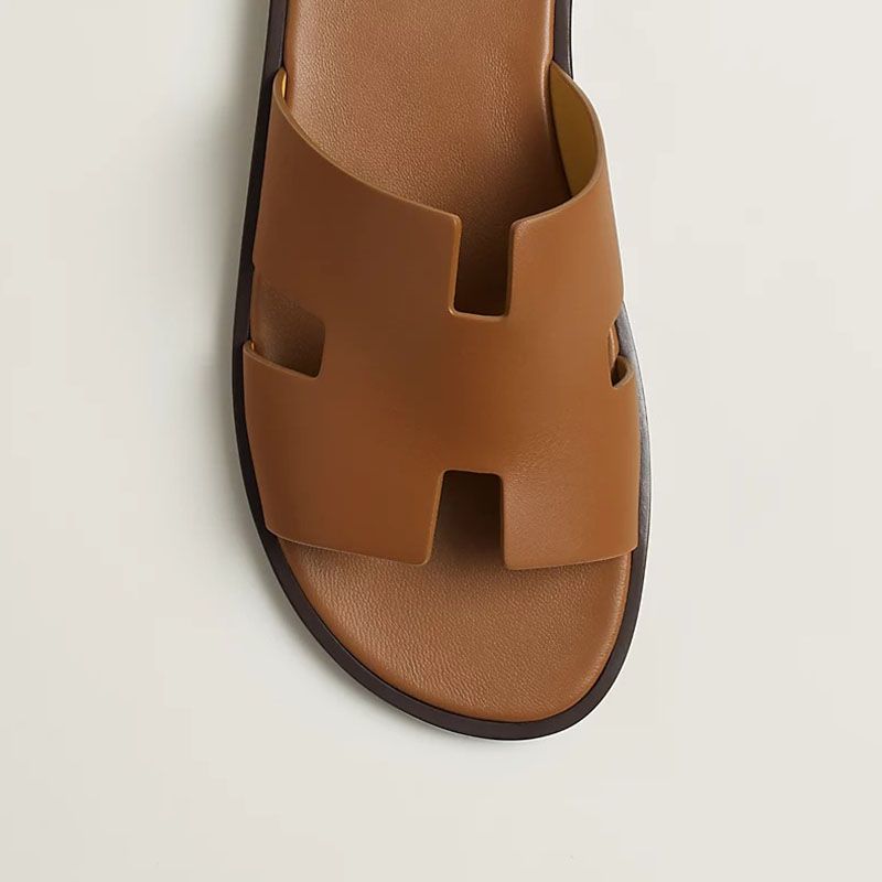 Hermes Izmir Slides Men Calfskin In Brown