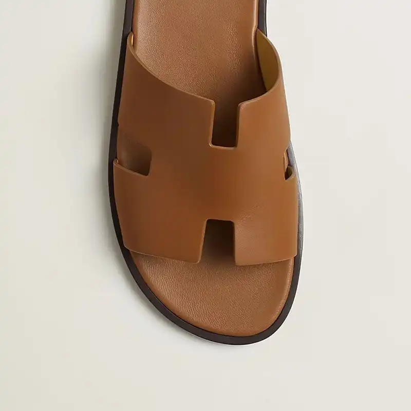 Cheap Hermes Izmir Slides Men Calfskin In Brown