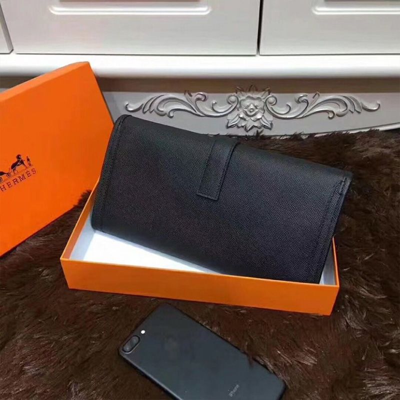 Hermes Jige Elan Clutch Epsom Leather In Black