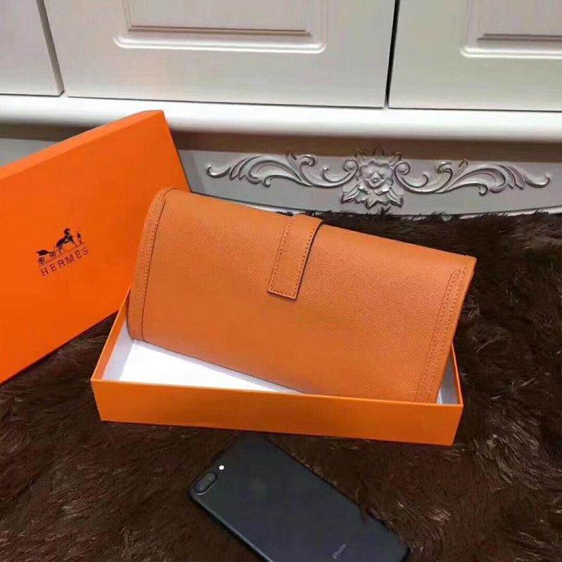 Hermes Jige Elan Clutch Epsom Leather In Orange