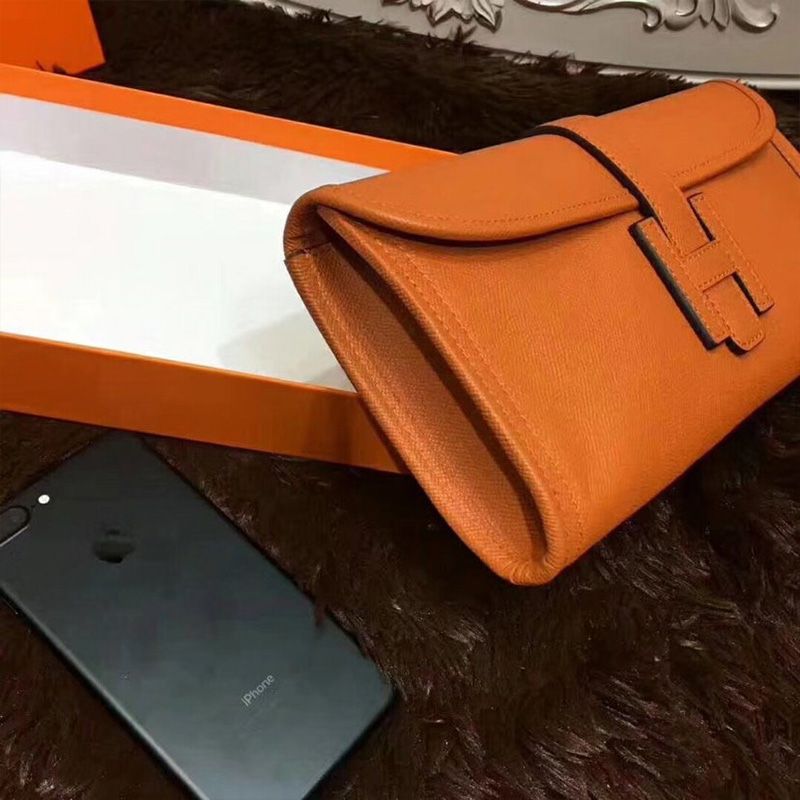 Hermes Jige Elan Clutch Epsom Leather In Orange