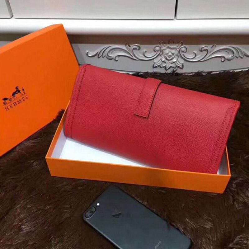 Hermes Jige Elan Clutch Epsom Leather In Red