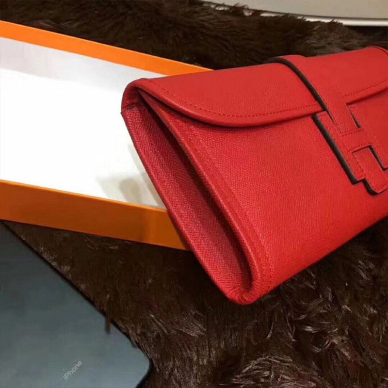 Hermes Jige Elan Clutch Epsom Leather In Red