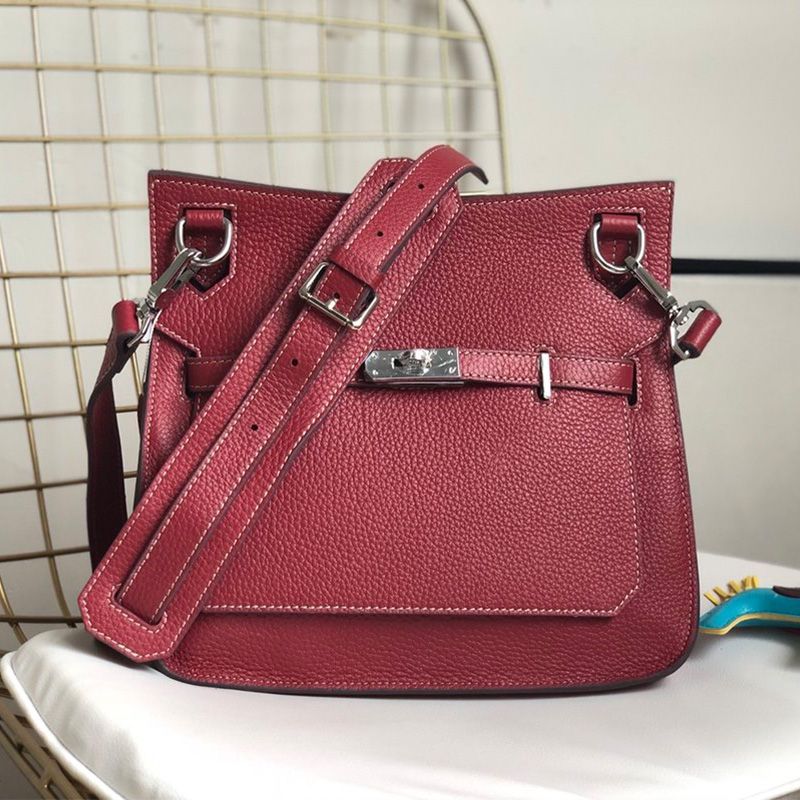 Hermes Jypsiere Bag Clemence Leather Palladium Hardware In Burgundy